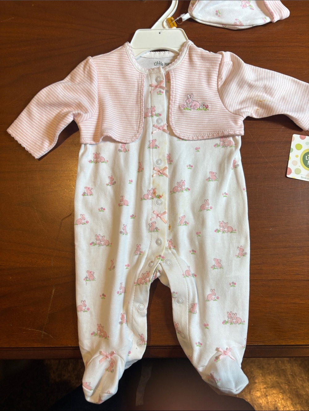 Little Me Pink & White Bunny Print Footed One-Piece with Bolero
